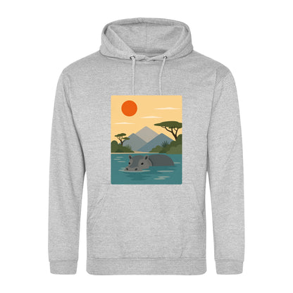 Hippo in Still Waters Adult Hoodie - Wild Horizons Heather Grey colour variant image