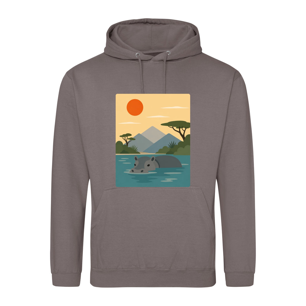 Hippo in Still Waters Adult Hoodie - Wild Horizons Mocha Brown colour variant image