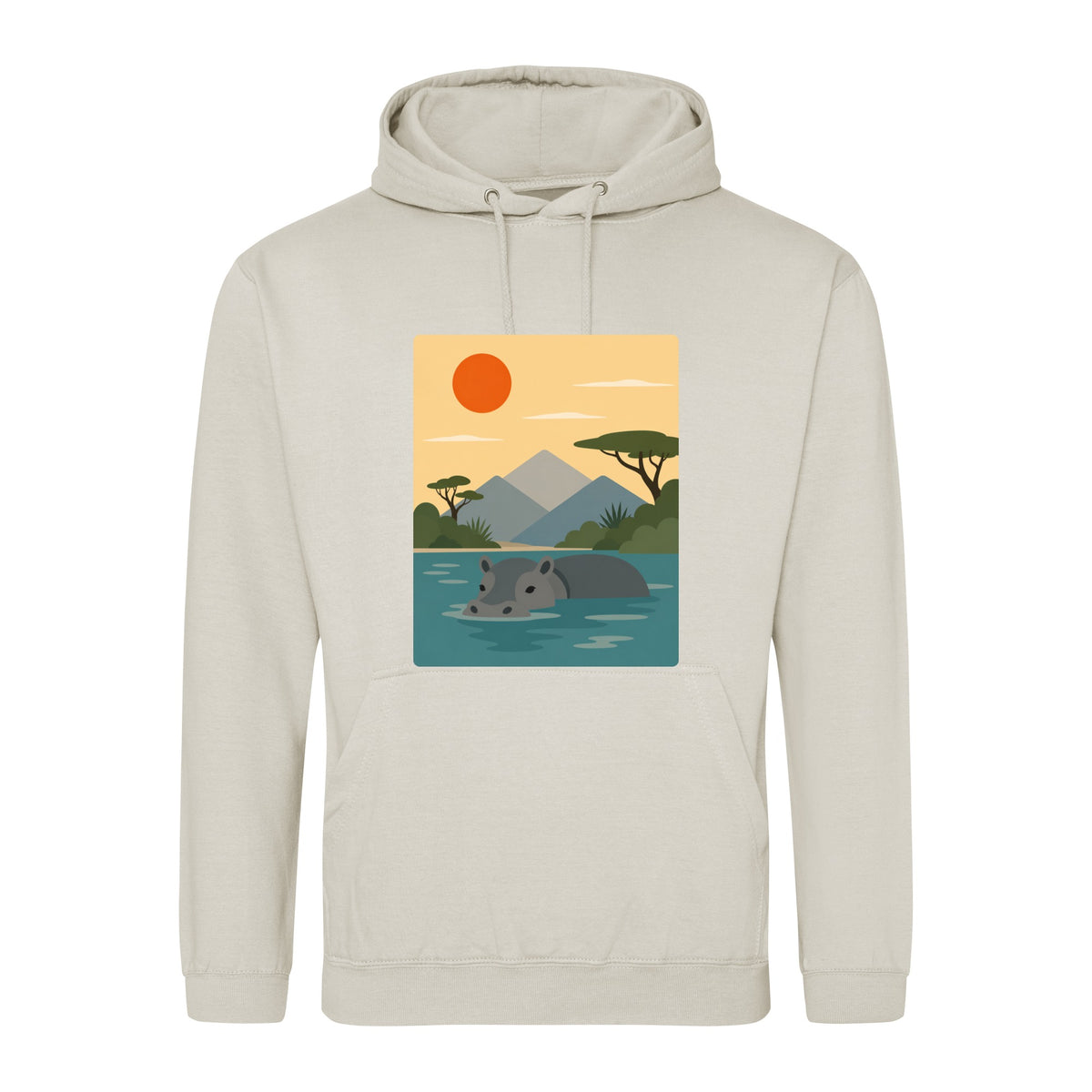 Hippo in Still Waters Adult Hoodie - Wild Horizons Natural Stone colour variant image