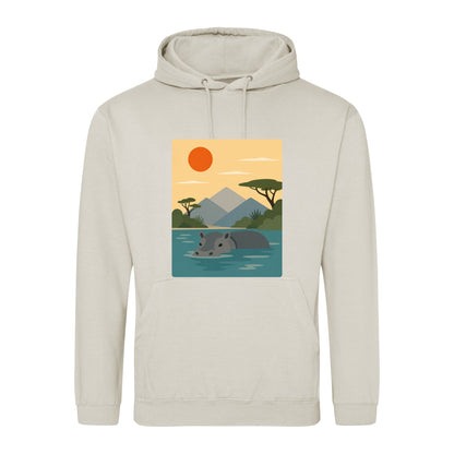Hippo in Still Waters Adult Hoodie - Wild Horizons Natural Stone colour variant image