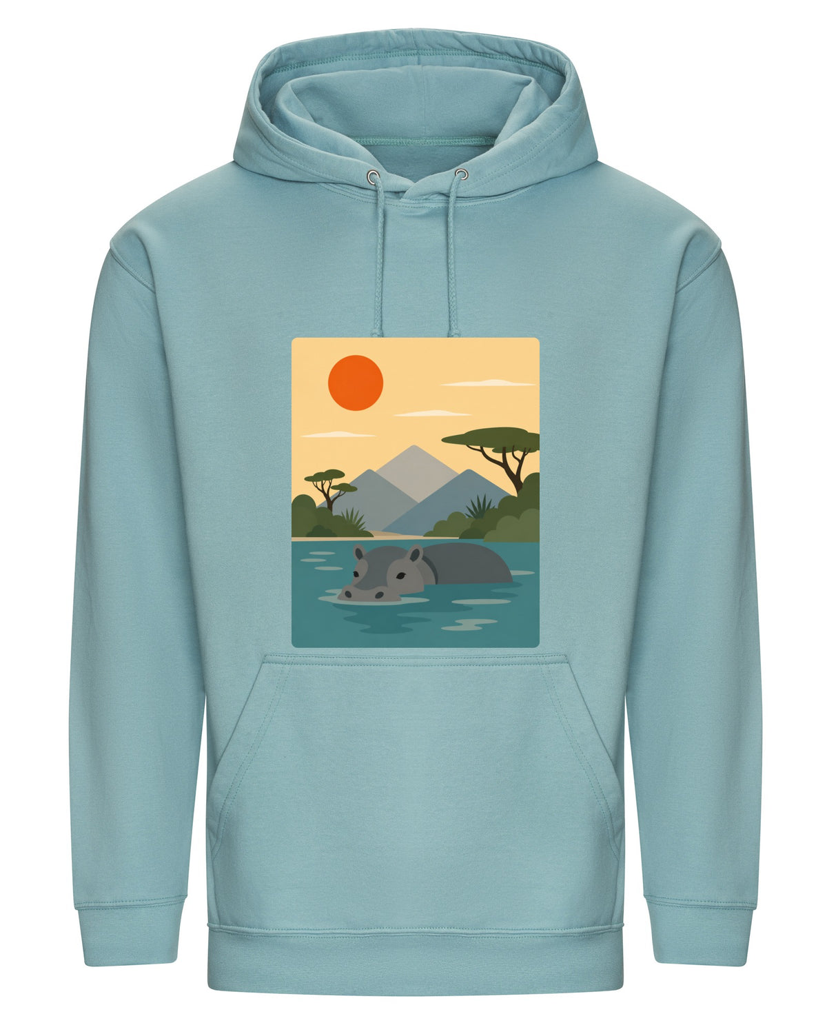 Hippo in Still Waters Adult Hoodie - Wild Horizons Seafoam colour variant image