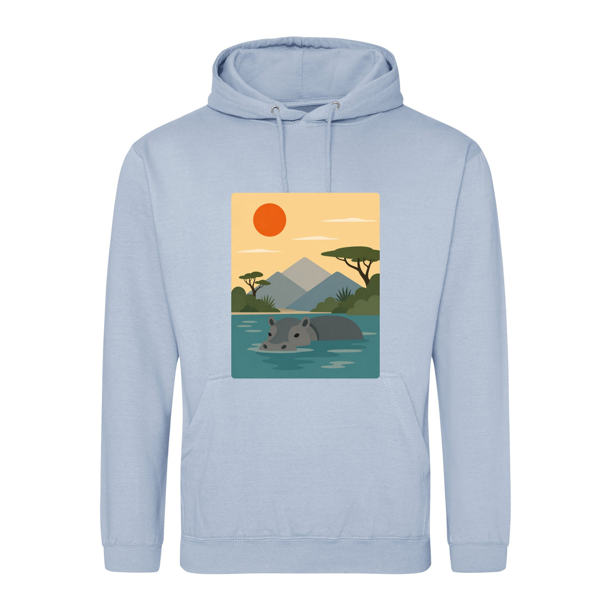 Hippo in Still Waters Adult Hoodie - Wild Horizons Sky Blue colour variant image