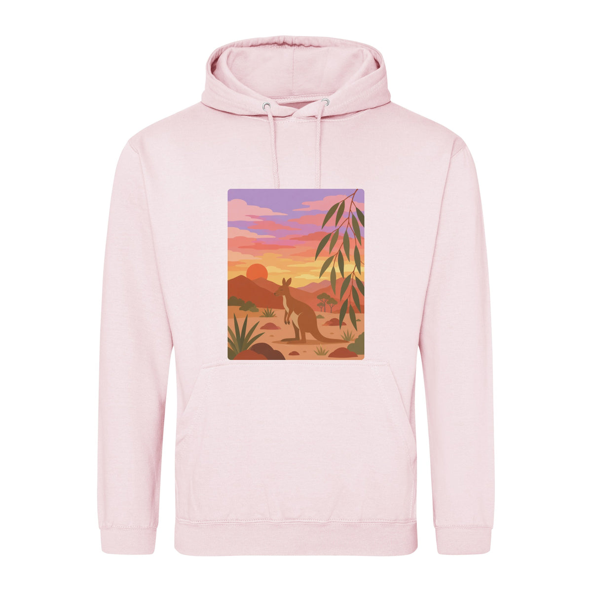 Kangaroo at Dusk Adult Hoodie - Wild Horizons Baby Pink colour variant image