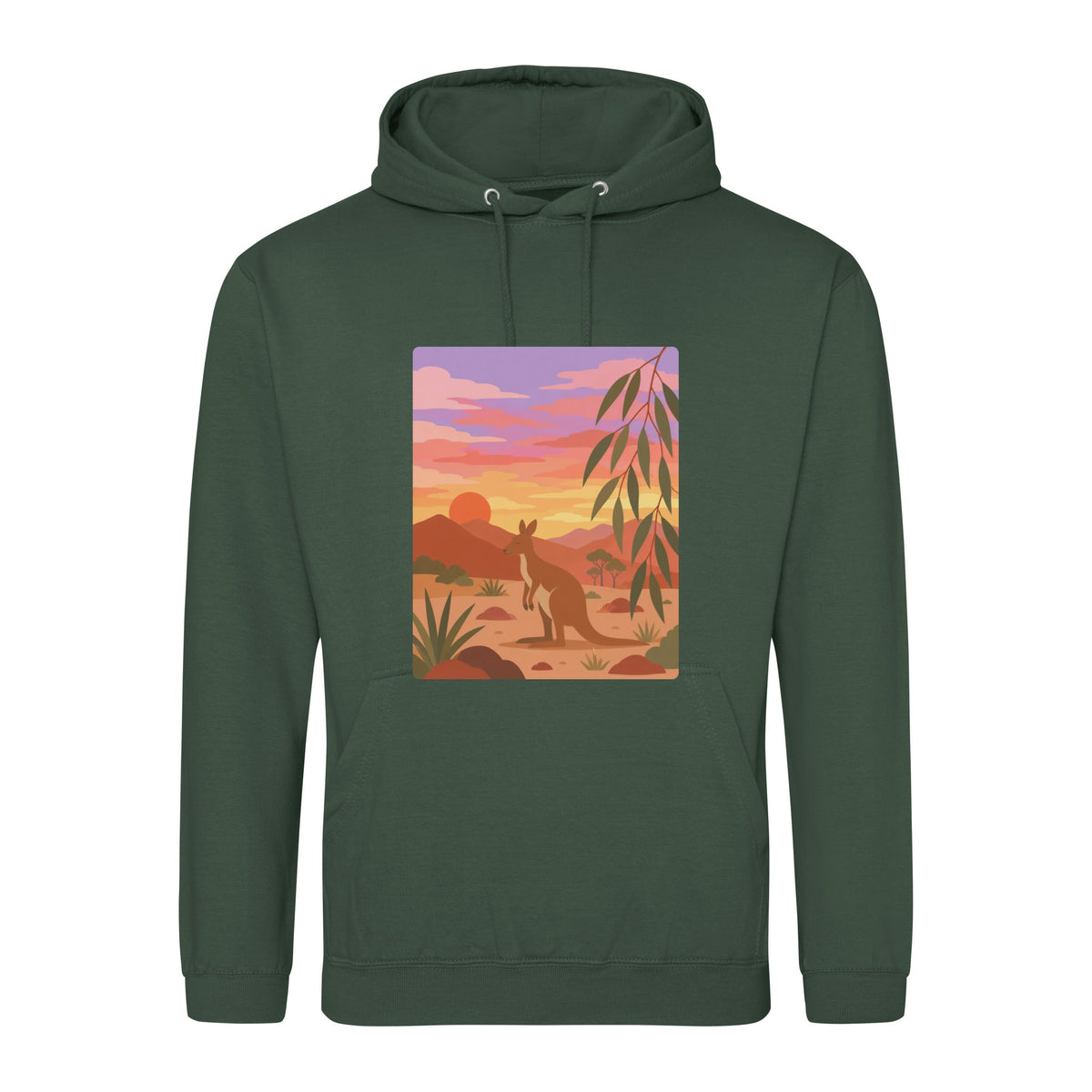 Kangaroo at Dusk Adult Hoodie - Wild Horizons Bottle Green colour variant image