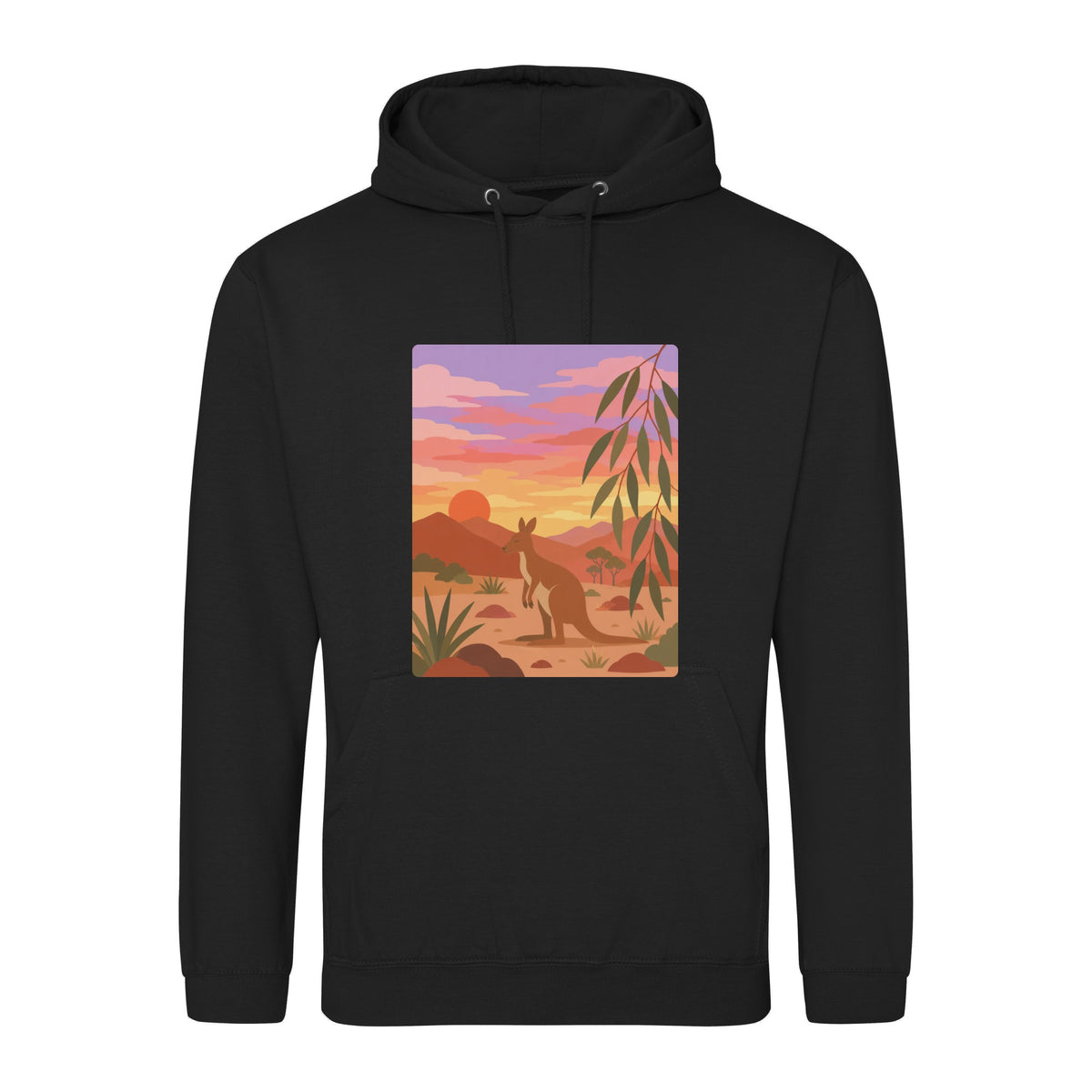 Kangaroo at Dusk Adult Hoodie - Wild Horizons Deep Black colour variant image