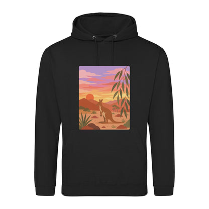 Kangaroo at Dusk Adult Hoodie - Wild Horizons Deep Black colour variant image