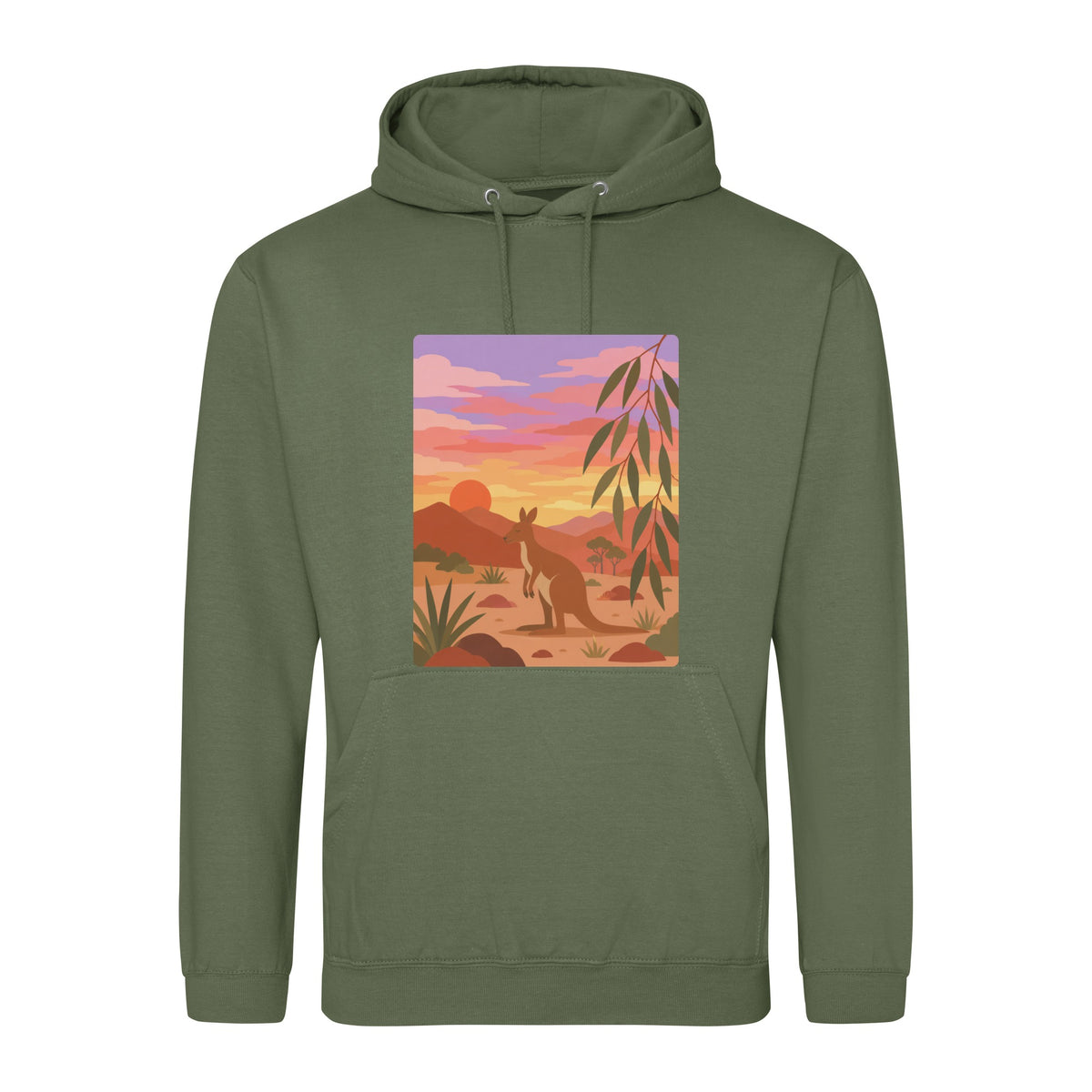 Kangaroo at Dusk Adult Hoodie - Wild Horizons Earthy Green colour variant image