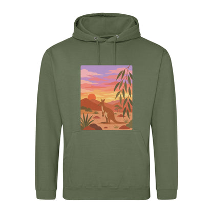 Kangaroo at Dusk Adult Hoodie - Wild Horizons Earthy Green colour variant image