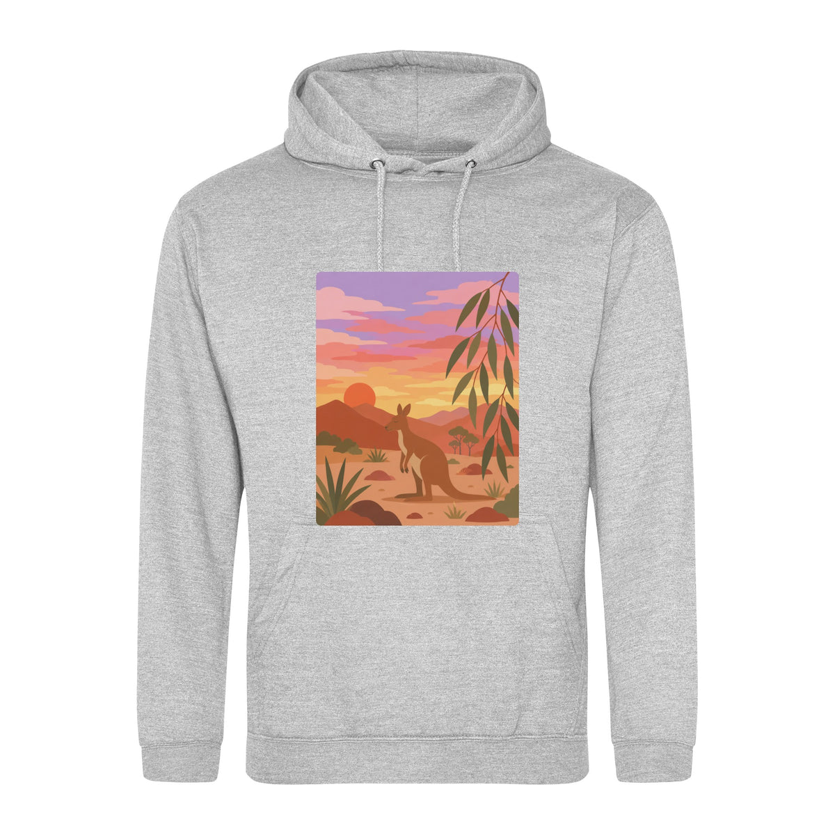 Kangaroo at Dusk Adult Hoodie - Wild Horizons Heather Grey colour variant image