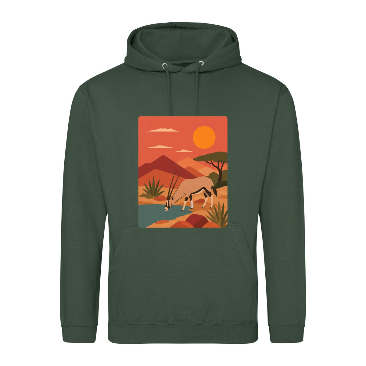 Oryx at the Waterhole Adult Hoodie - Wild Horizons Bottle Green colour variant image