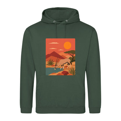 Oryx at the Waterhole Adult Hoodie - Wild Horizons Bottle Green colour variant image
