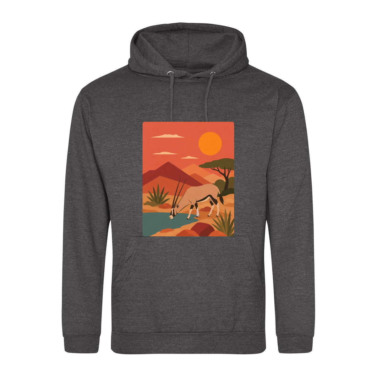 Oryx at the Waterhole Adult Hoodie - Wild Horizons Charcoal colour variant image