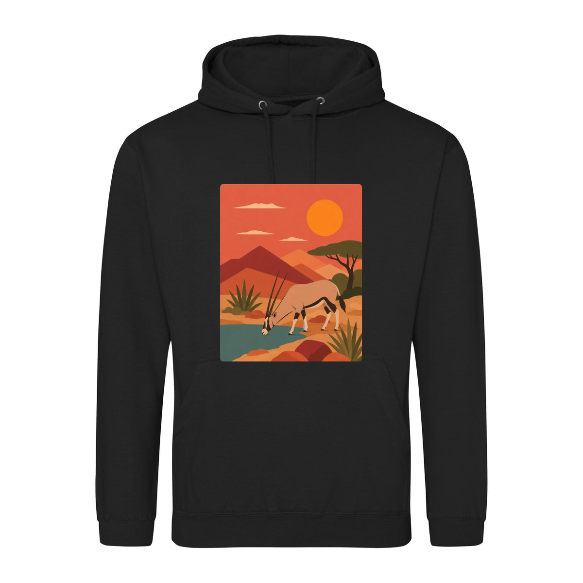 Oryx at the Waterhole Adult Hoodie - Wild Horizons Deep Black colour variant image