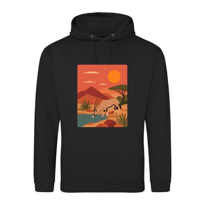 Oryx at the Waterhole Adult Hoodie - Wild Horizons Deep Black colour variant image