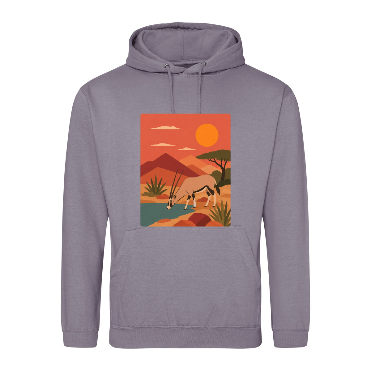 Oryx at the Waterhole Adult Hoodie - Wild Horizons Dusty Lilac colour variant image