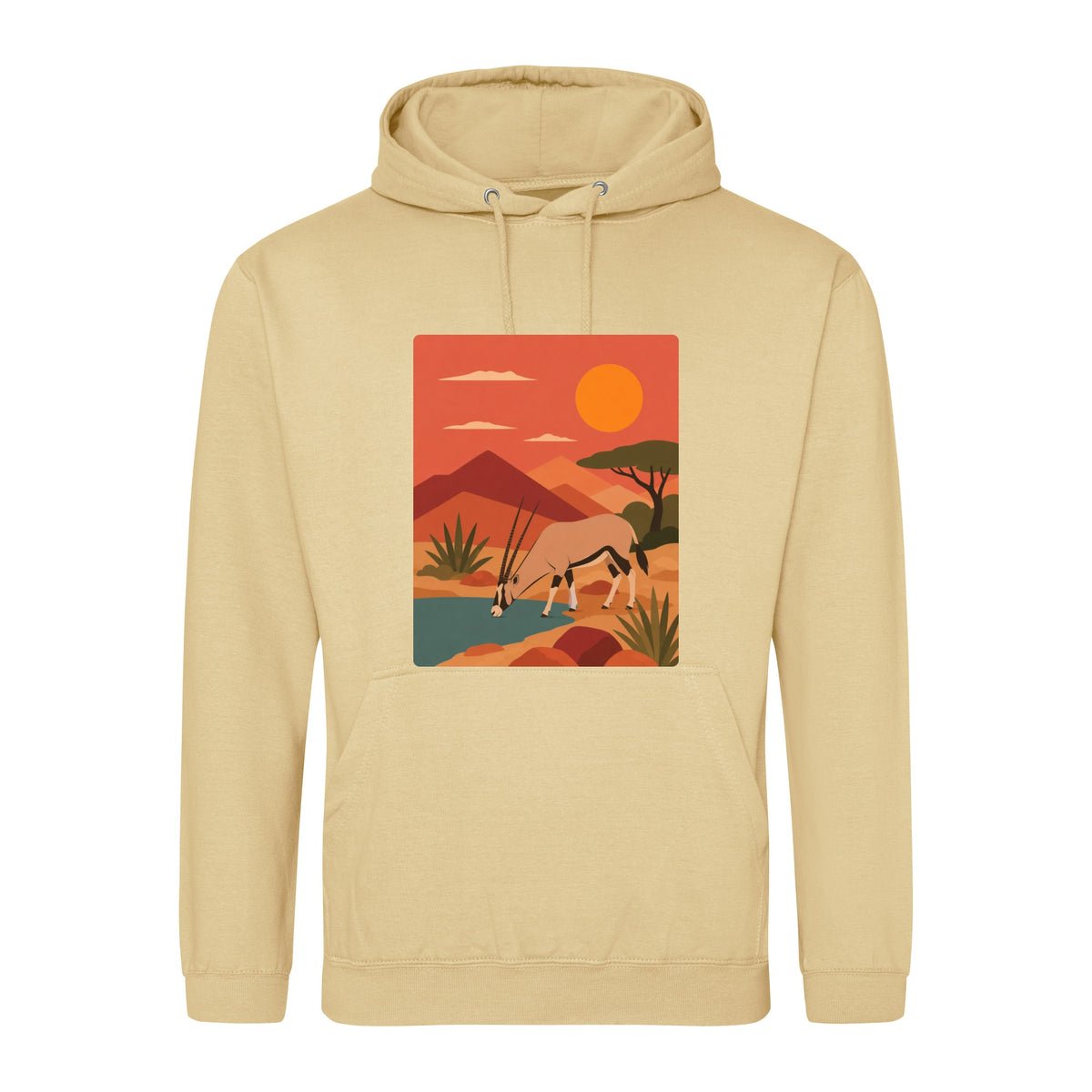 Oryx at the Waterhole Adult Hoodie - Wild Horizons Desert Sand colour variant image