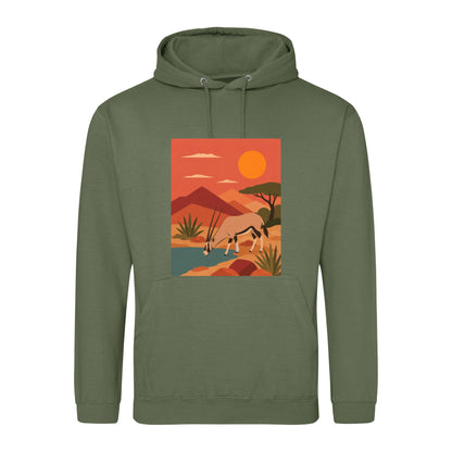 Oryx at the Waterhole Adult Hoodie - Wild Horizons Earthy Green colour variant image