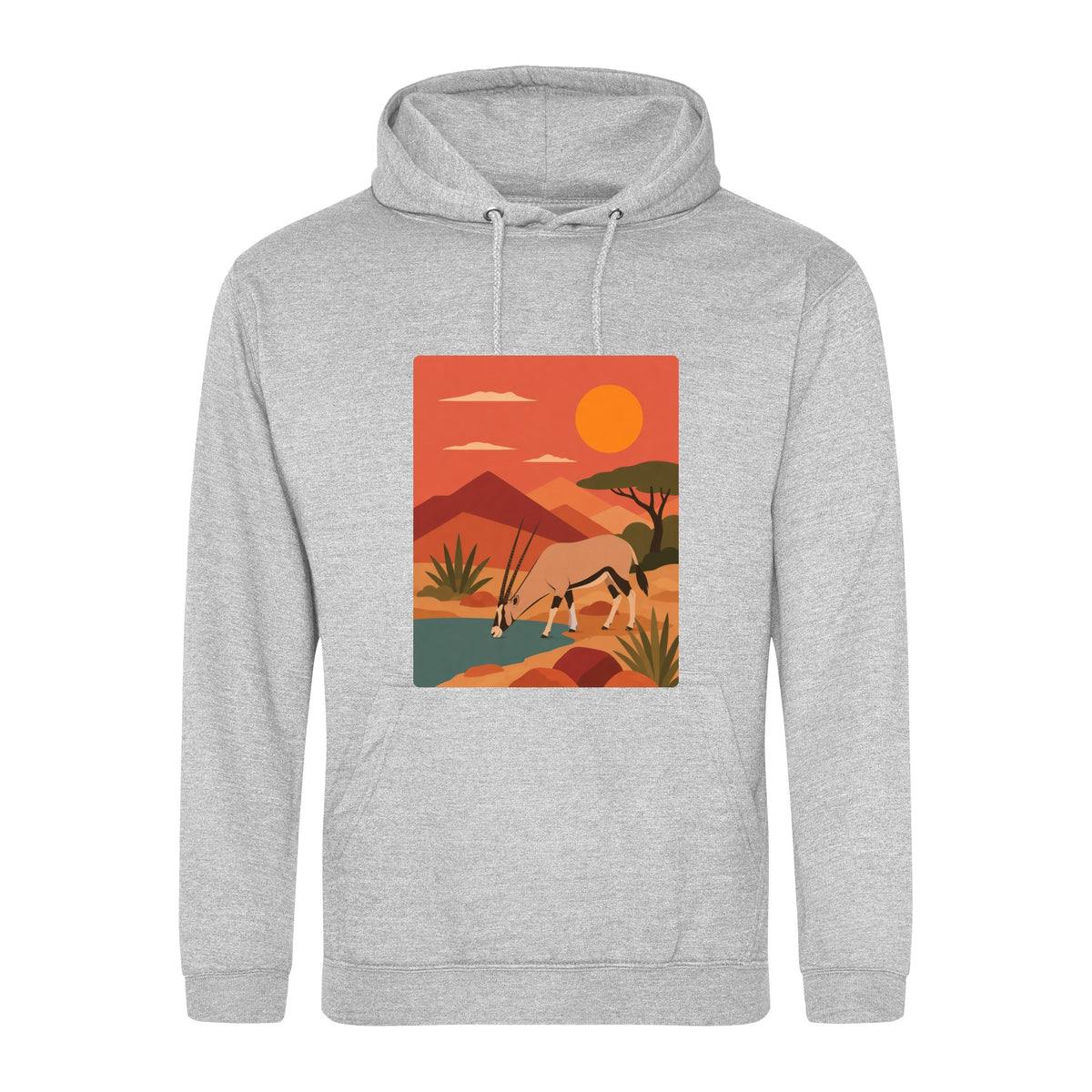 Oryx at the Waterhole Adult Hoodie - Wild Horizons Heather Grey colour variant image