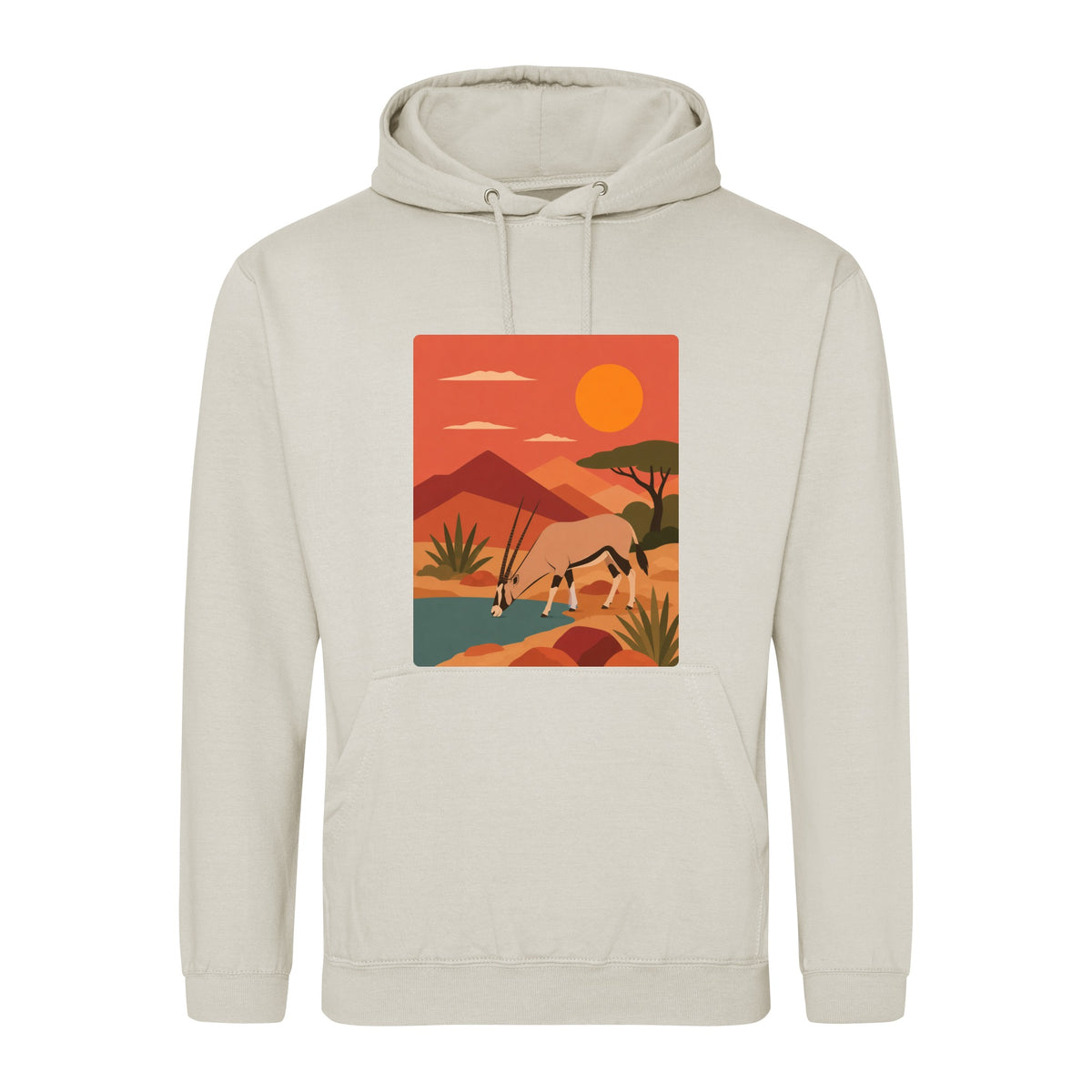 Oryx at the Waterhole Adult Hoodie - Wild Horizons Natural Stone colour variant image