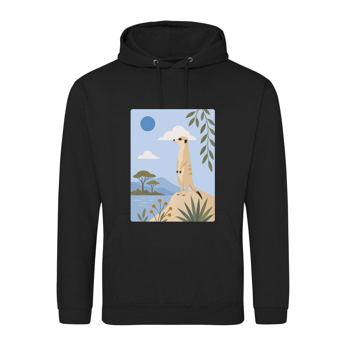 Meerkat Lookout Adult Hoodie - Wild Horizons Deep Black colour variant image