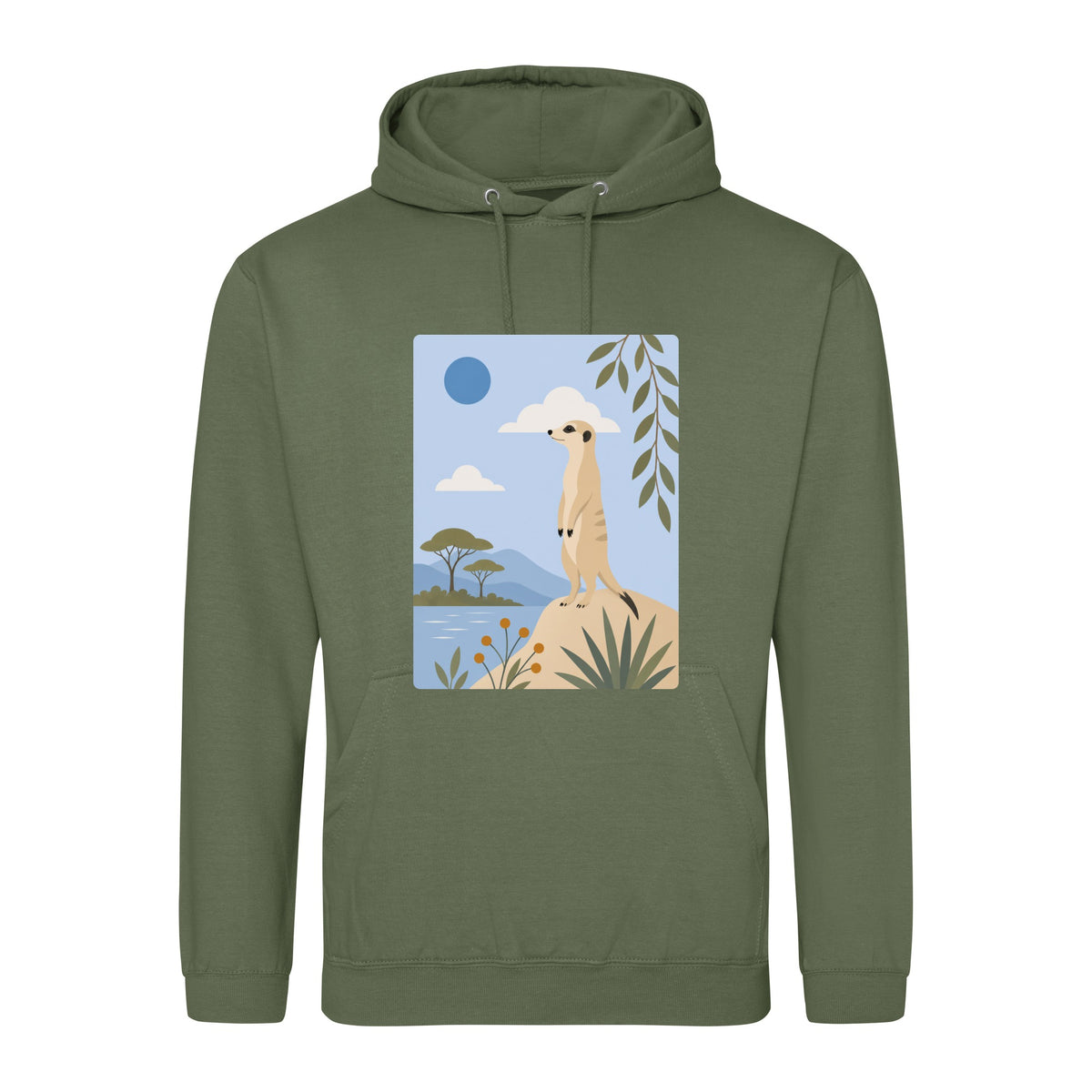 Meerkat Lookout Adult Hoodie - Wild Horizons Earthy Green colour variant image