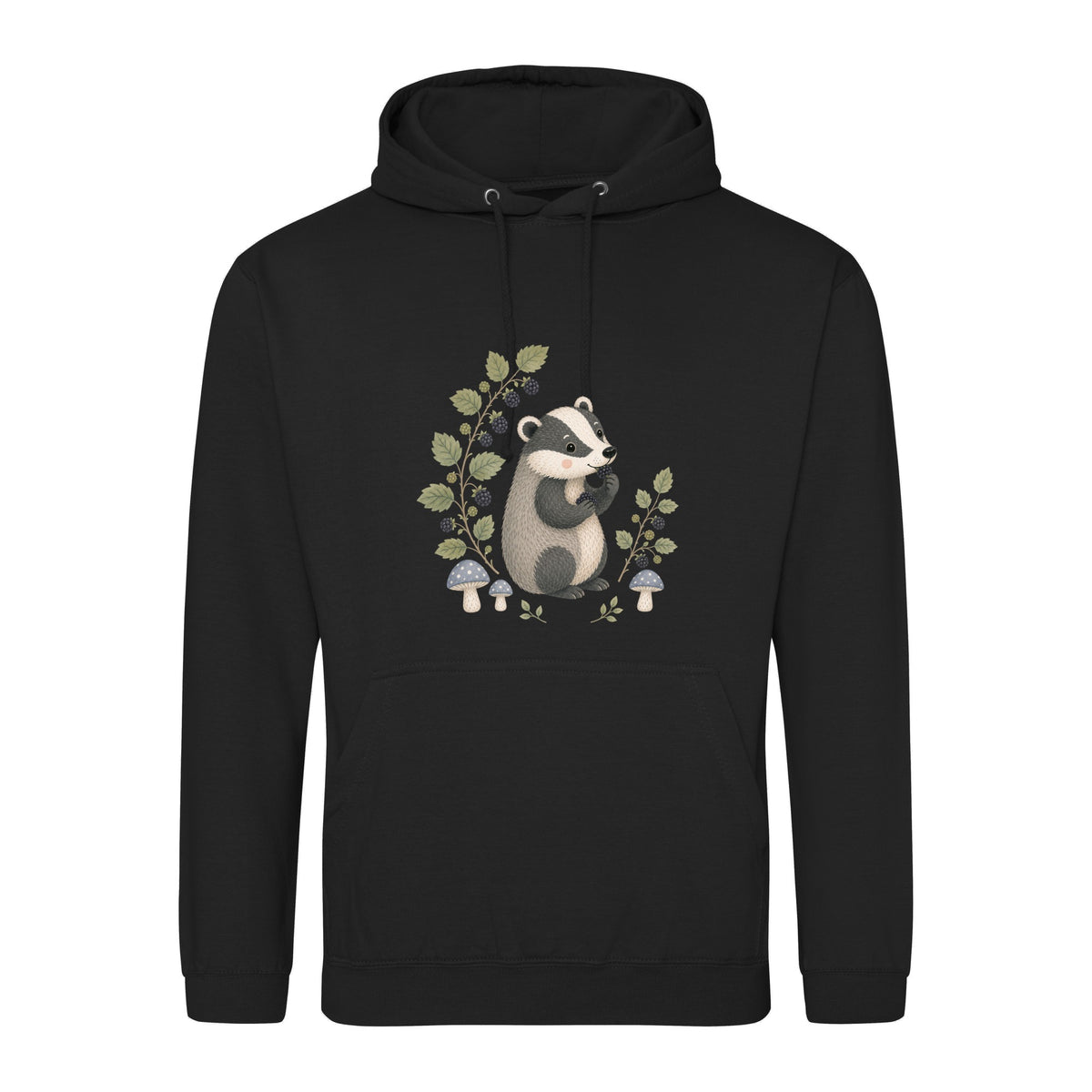 Badger's Blackberry Adult Hoodie - Once Upon a Woodland Deep Black colour variant image