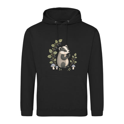 Badger's Blackberry Adult Hoodie - Once Upon a Woodland Deep Black colour variant image