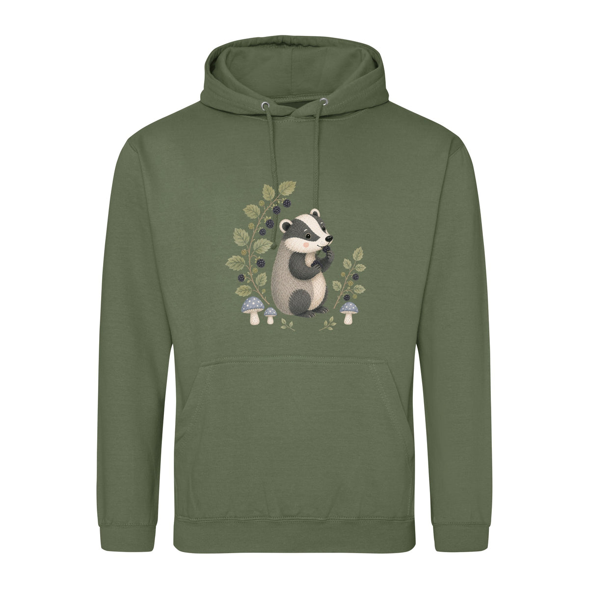 Badger's Blackberry Adult Hoodie - Once Upon a Woodland Earthy Green colour variant image