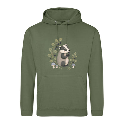 Badger's Blackberry Adult Hoodie - Once Upon a Woodland Earthy Green colour variant image
