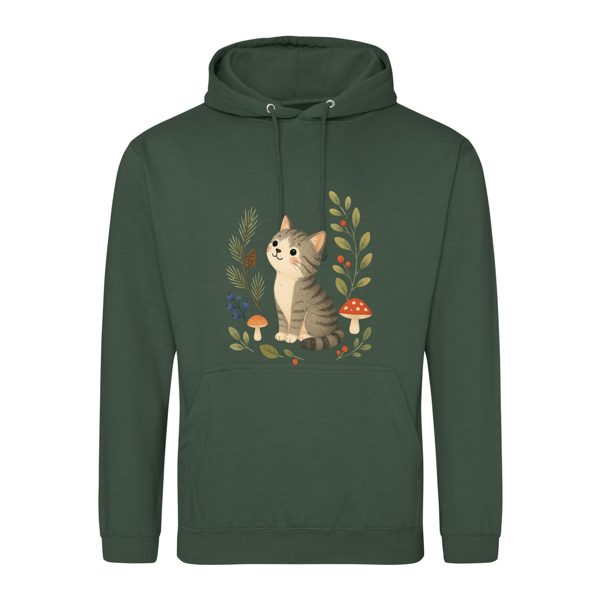 Kitten in the Pines Adult Hoodie - Once Upon a Woodland Bottle Green colour variant image