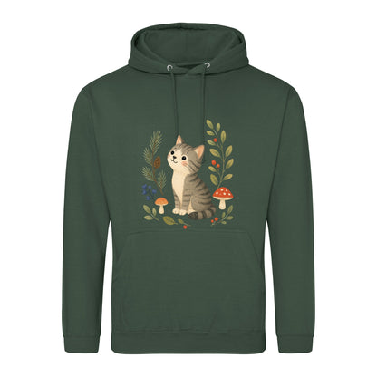 Kitten in the Pines Adult Hoodie - Once Upon a Woodland Bottle Green colour variant image