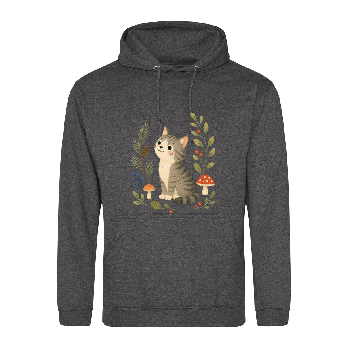 Kitten in the Pines Adult Hoodie - Once Upon a Woodland Charcoal colour variant image