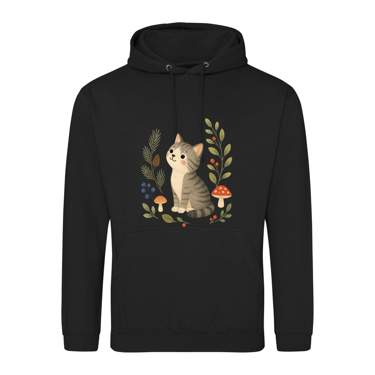 Kitten in the Pines Adult Hoodie - Once Upon a Woodland Deep Black colour variant image