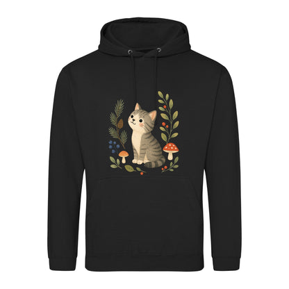 Kitten in the Pines Adult Hoodie - Once Upon a Woodland Deep Black colour variant image