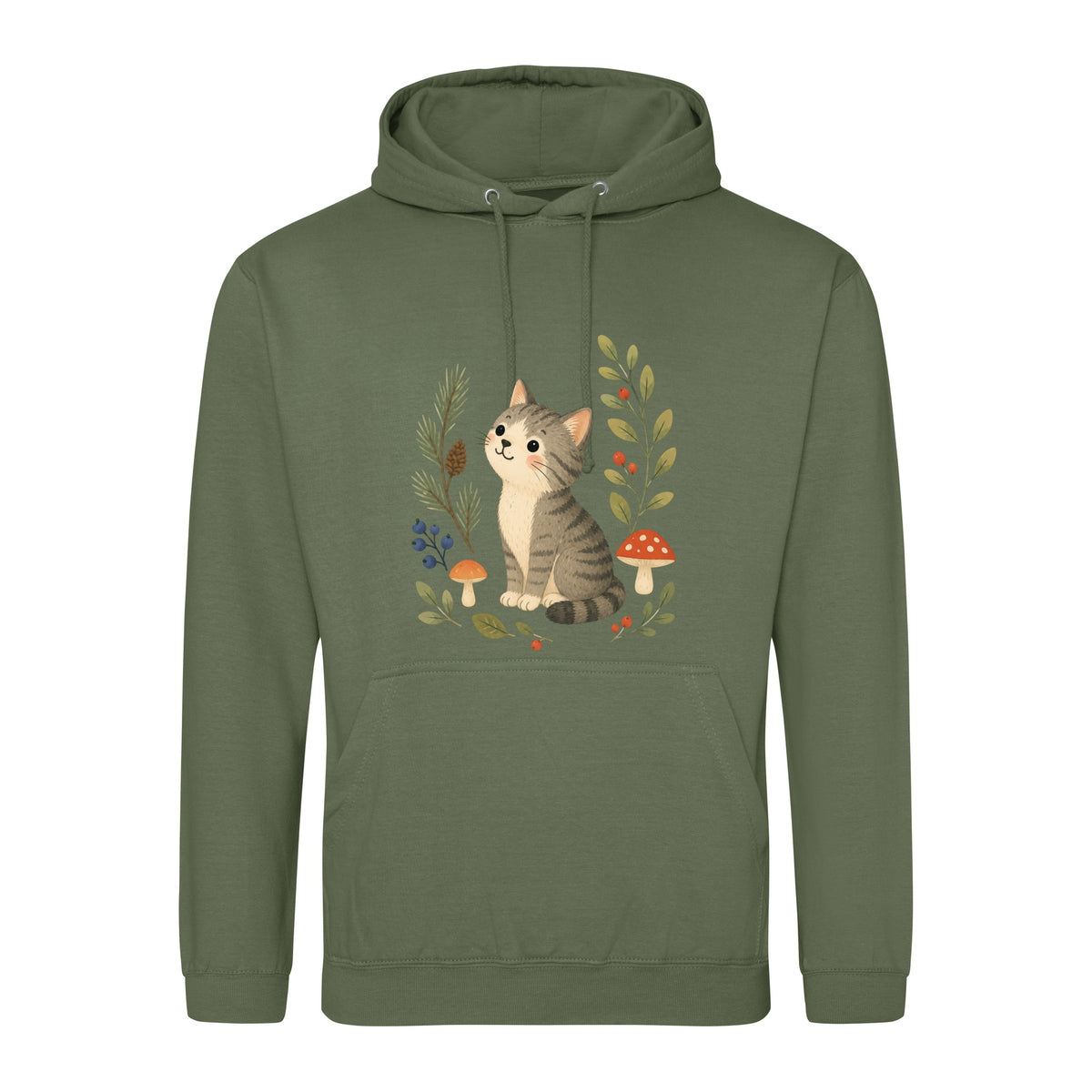 Kitten in the Pines Adult Hoodie - Once Upon a Woodland Earthy Green colour variant image