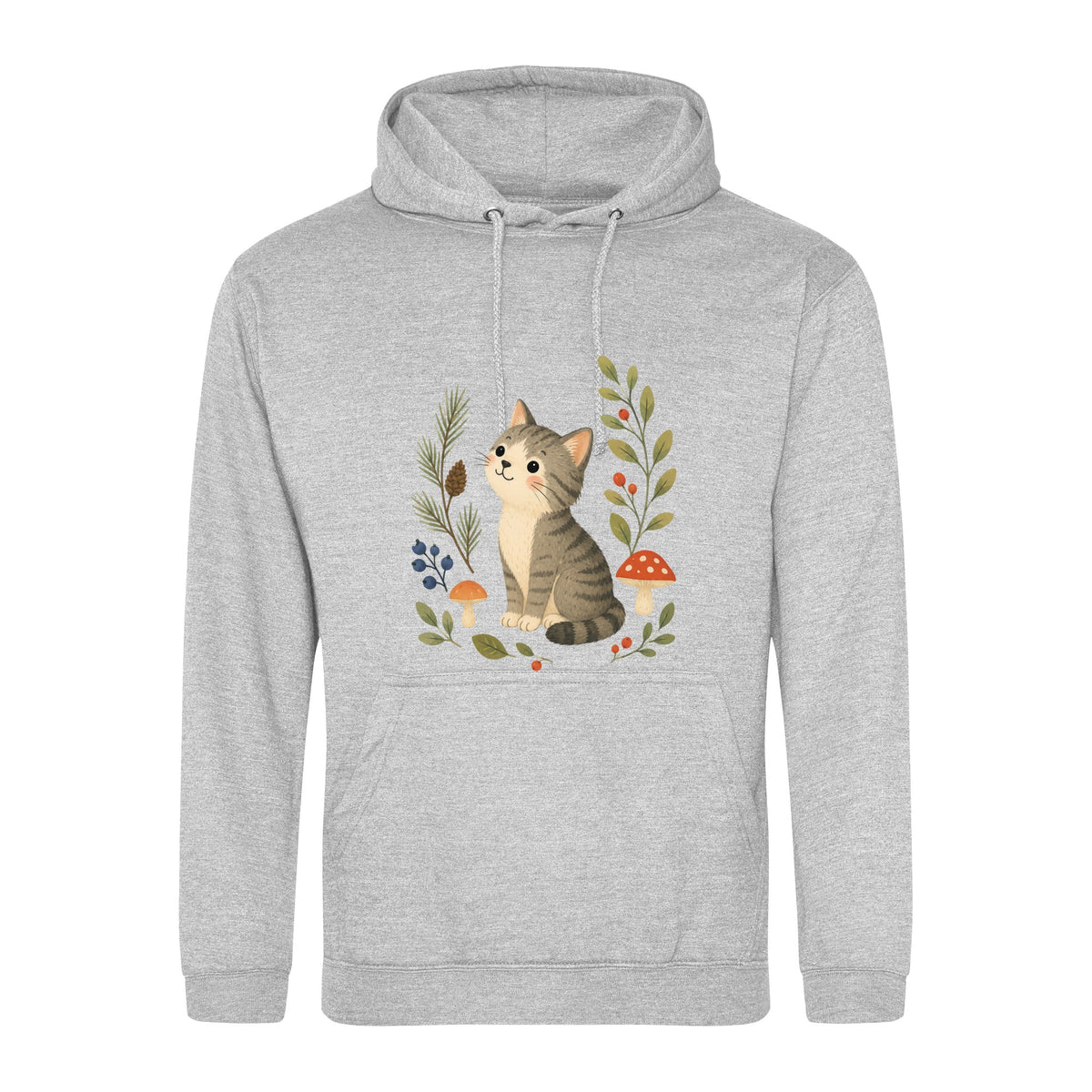 Kitten in the Pines Adult Hoodie - Once Upon a Woodland Heather Grey colour variant image