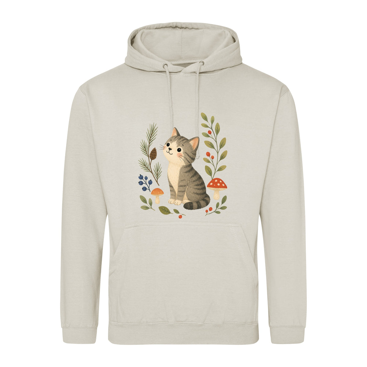 Kitten in the Pines Adult Hoodie - Once Upon a Woodland Natural Stone colour variant image