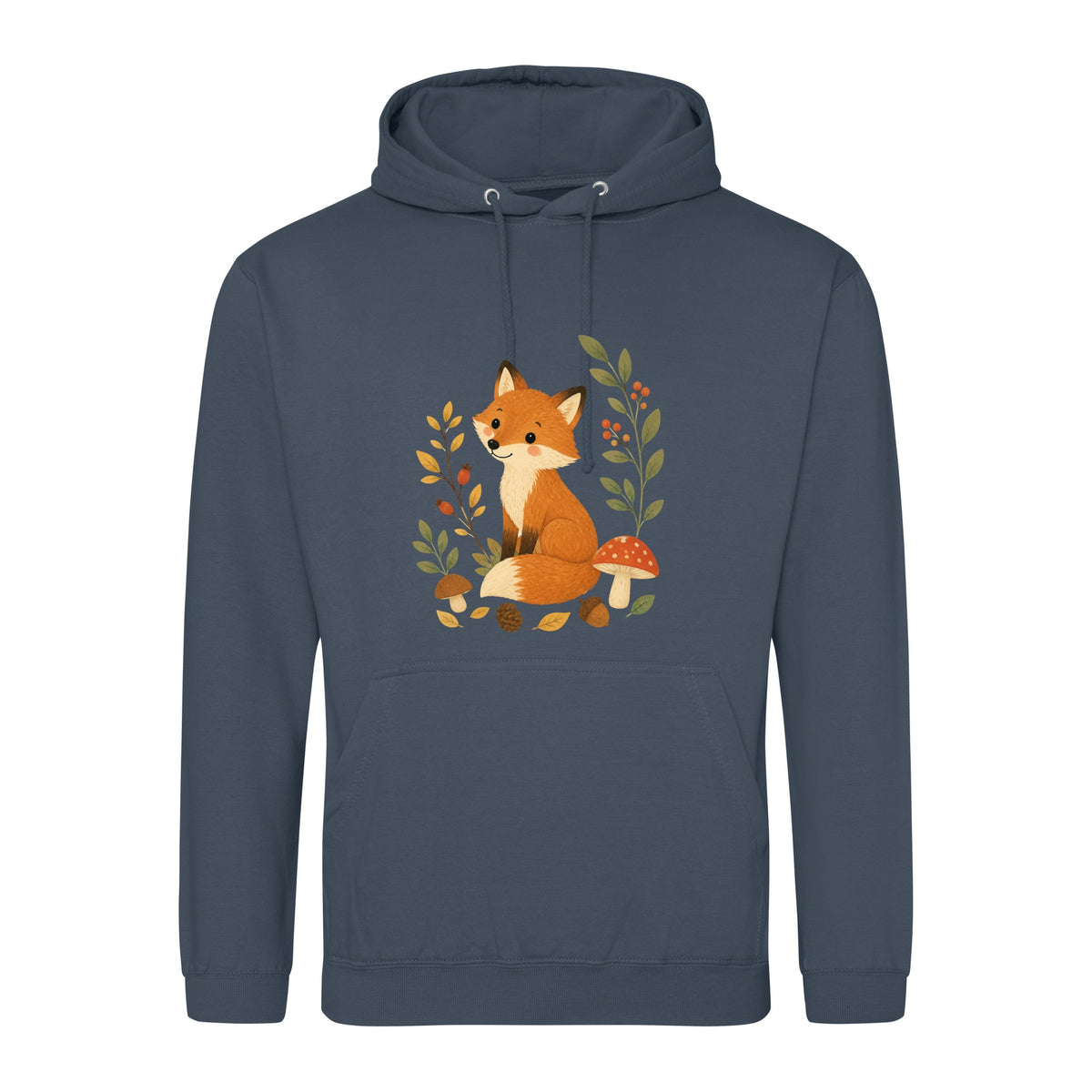 Fox Among the Toadstools Adult Hoodie - Once Upon a Woodland Airforce Blue colour variant image