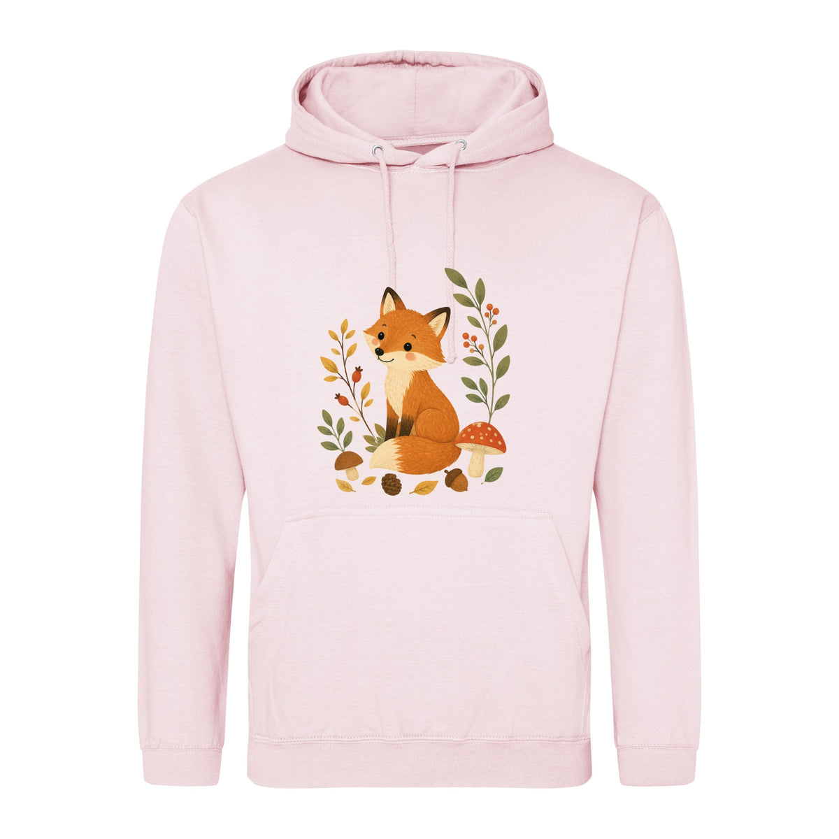 Fox Among the Toadstools Adult Hoodie - Once Upon a Woodland Baby Pink colour variant image