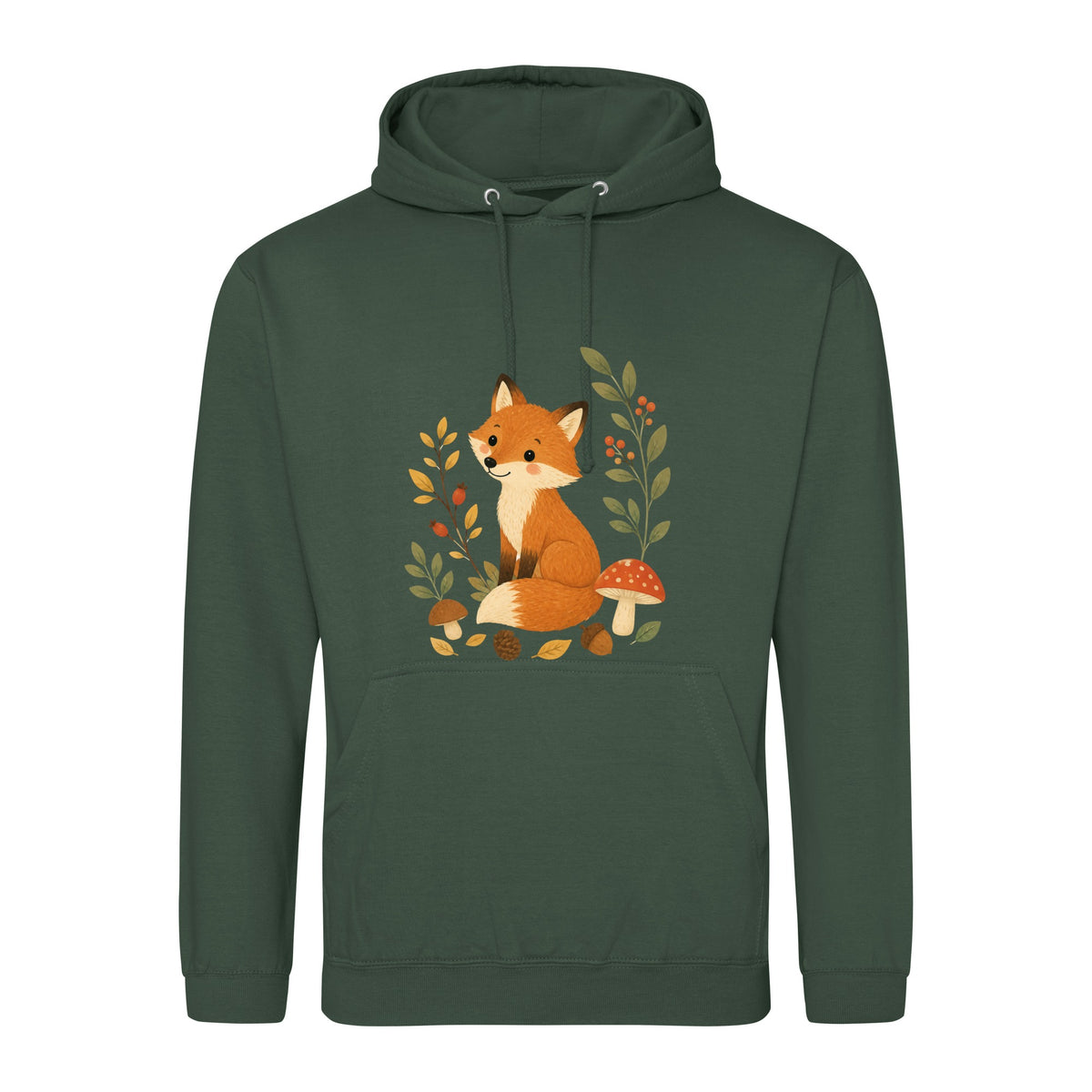 Fox Among the Toadstools Adult Hoodie - Once Upon a Woodland Bottle Green colour variant image