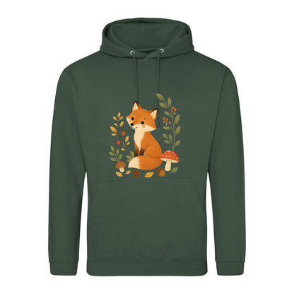 Fox Among the Toadstools Adult Hoodie - Once Upon a Woodland Bottle Green colour variant image