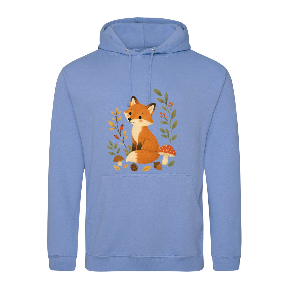 Fox Among the Toadstools Adult Hoodie - Once Upon a Woodland Cornflower Blue colour variant image