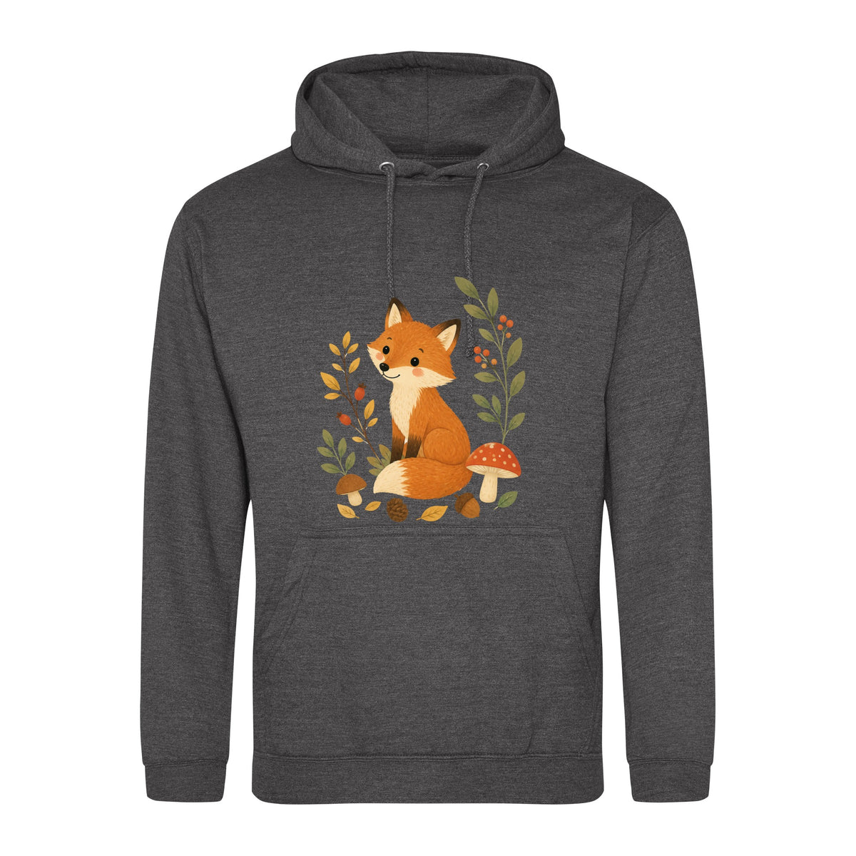 Fox Among the Toadstools Adult Hoodie - Once Upon a Woodland Charcoal colour variant image
