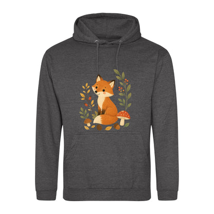 Fox Among the Toadstools Adult Hoodie - Once Upon a Woodland Charcoal colour variant image