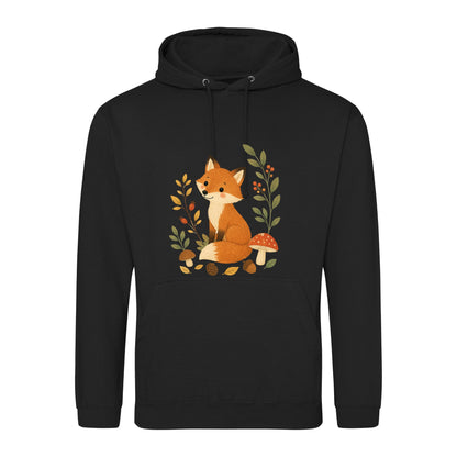 Fox Among the Toadstools Adult Hoodie - Once Upon a Woodland Deep Black colour variant image