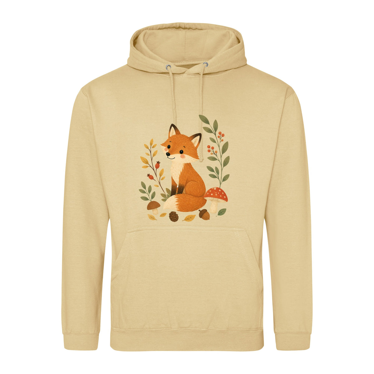 Fox Among the Toadstools Adult Hoodie - Once Upon a Woodland Desert Sand colour variant image