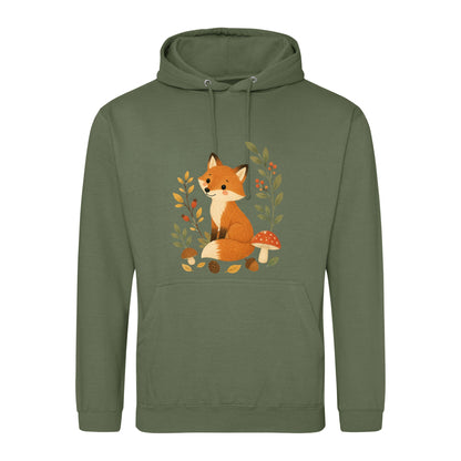 Fox Among the Toadstools Adult Hoodie - Once Upon a Woodland Earthy Green colour variant image