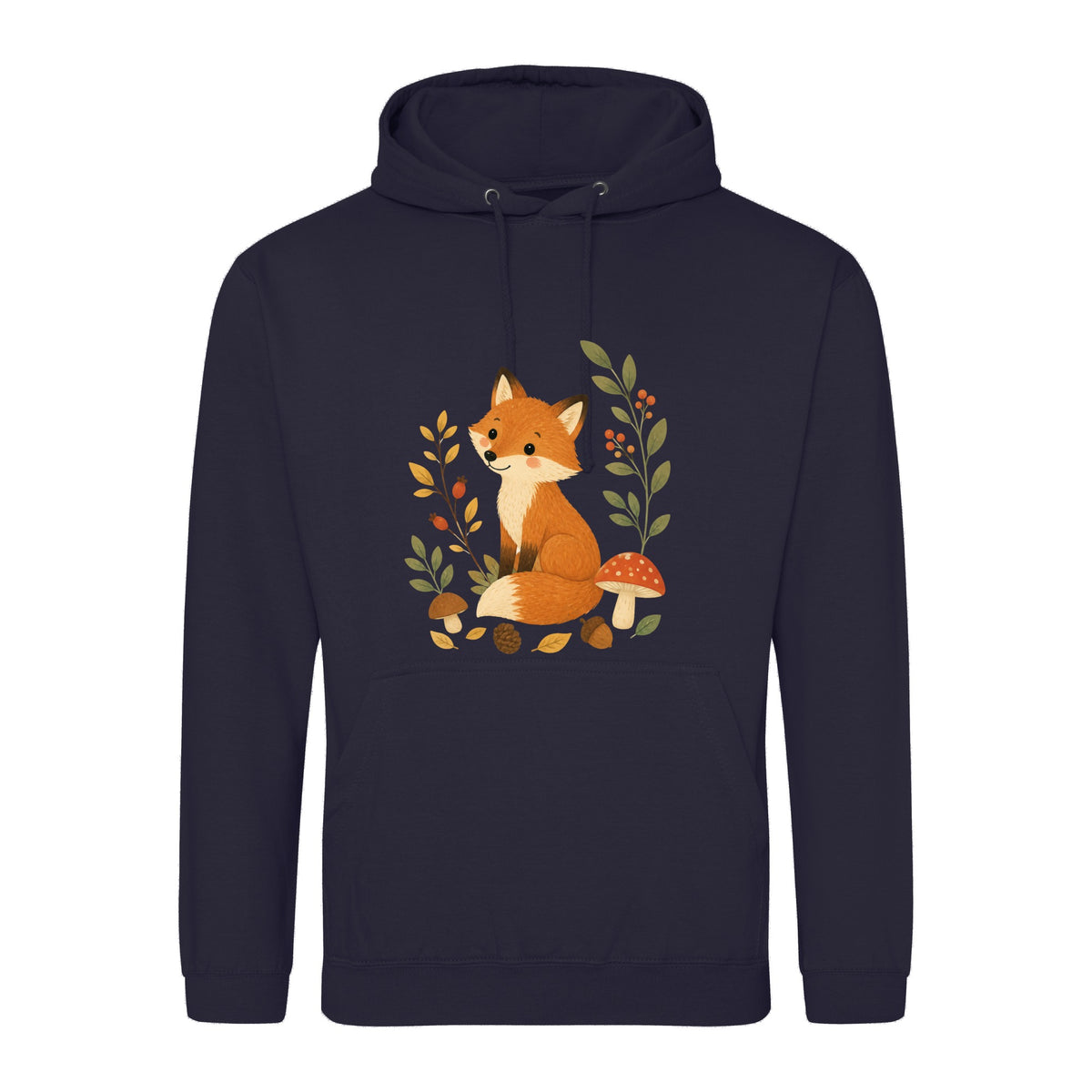 Fox Among the Toadstools Adult Hoodie - Once Upon a Woodland French Navy colour variant image