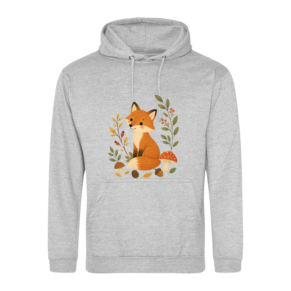 Fox Among the Toadstools Adult Hoodie - Once Upon a Woodland Heather Grey colour variant image