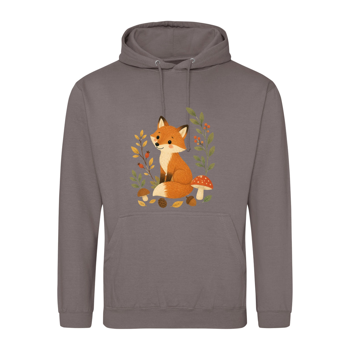 Fox Among the Toadstools Adult Hoodie - Once Upon a Woodland Mocha Brown colour variant image